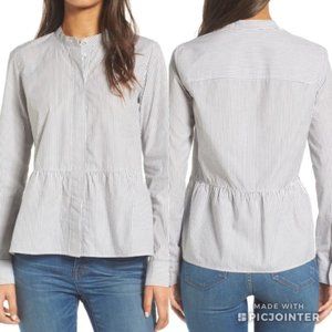 Madewell G6177 Lakeside Gray White Stripe Peplum Top Blouse Women's Size XS